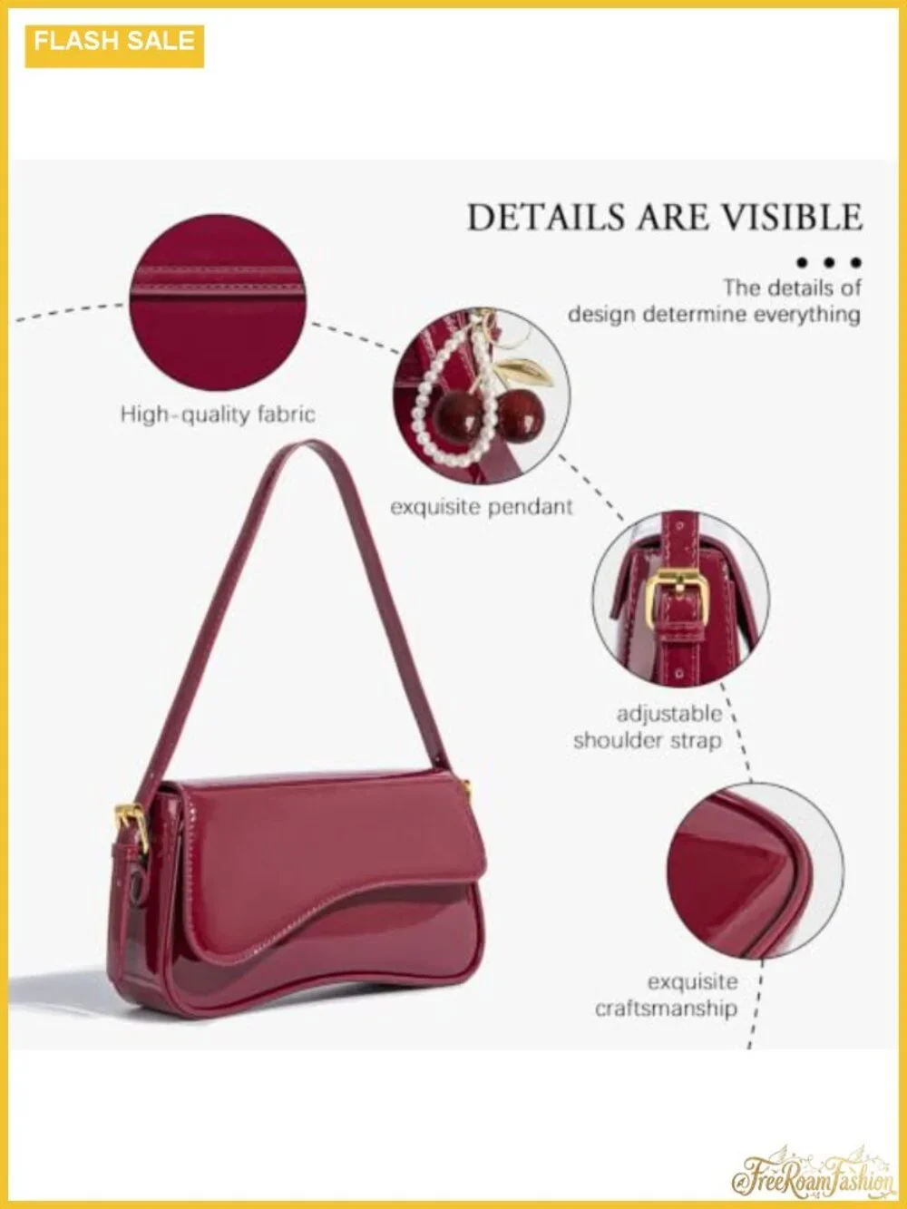 Cherry Pendant Hobo Bag PU Leather Crossbody Shoulder Purse for Women